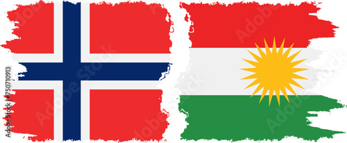 Kurdistan and Norwegian grunge flags connection vector