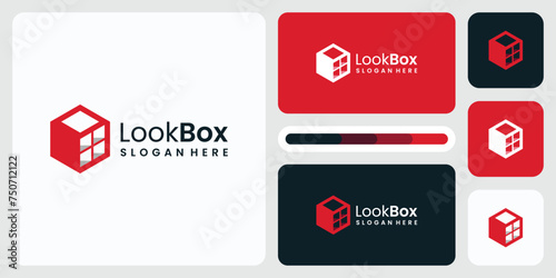Vector logo design of window shape in hexagon cube with modern, simple, clean and abstract geometric style.