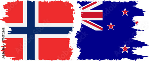 New Zealand and Norwegian grunge flags connection vector