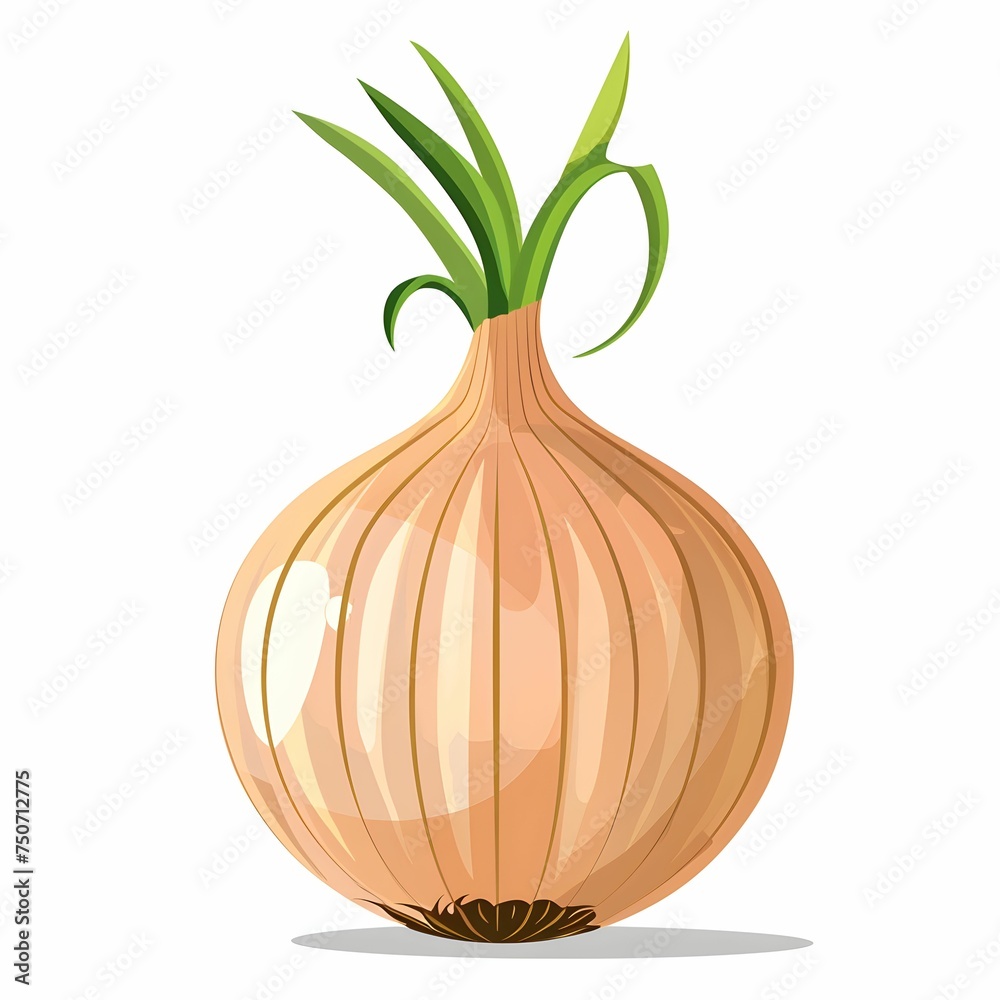 Cartoon minimalist simple onion illustration on clean white background, isolated vegetable design