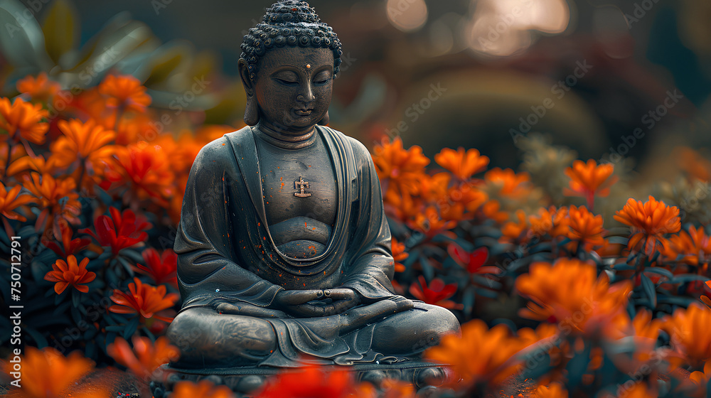 Obraz premium pray buddha statue with blurry background