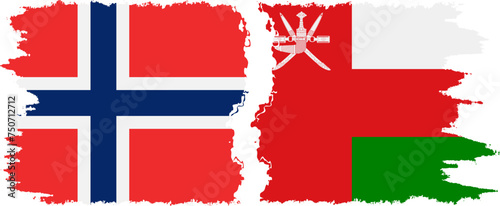 Oman and Norwegian grunge flags connection vector