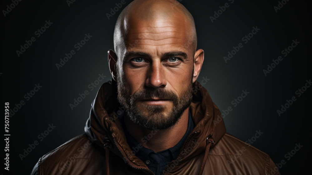 Confident mature man with mustache and beard on dark background Confident mature man with mustache and beard on dark background