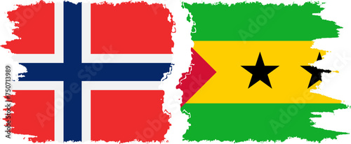 Sao Tome and Principe and Norwegian grunge flags connection vector