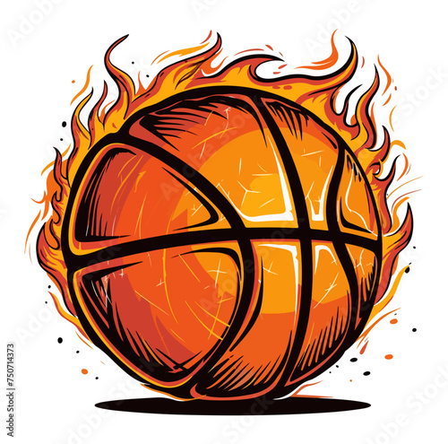 basketball on fire Vector illustration flaming basketball.