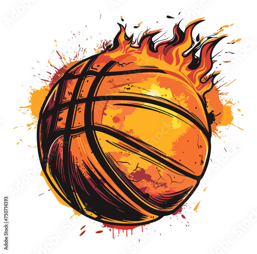 basketball on fire Vector illustration flaming basketball.
