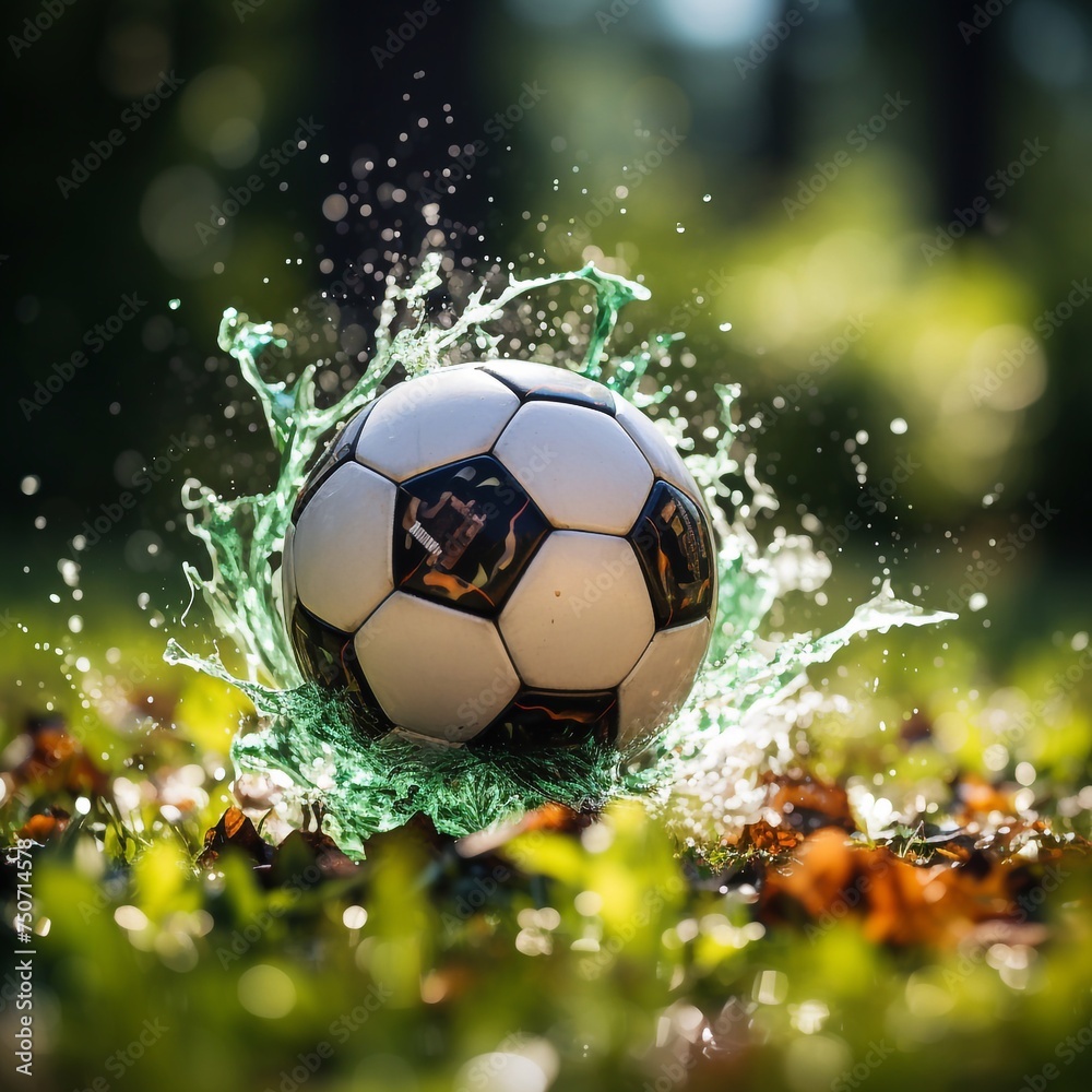 Naklejka premium Fußball auf Wiese, made by AI