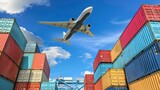 Cargo plane over container ship, showcasing air and sea cargo transportation for global trade.