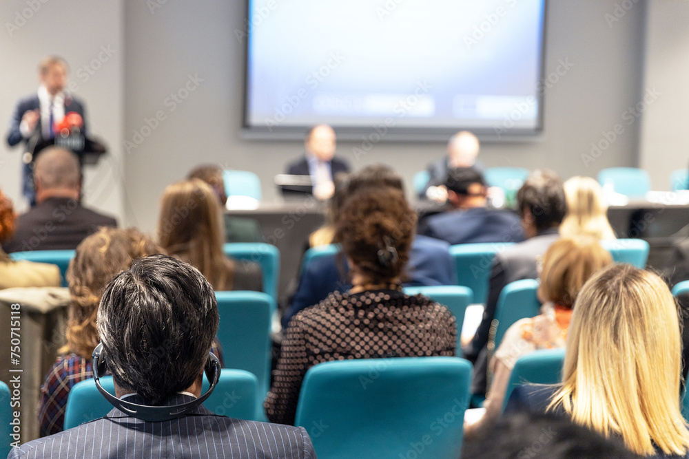 Fototapeta premium Business conference and presentation or international political event. Public speaking concept.