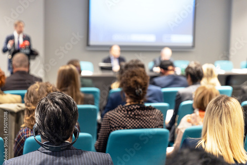 Business conference and presentation or international political event. Public speaking concept.