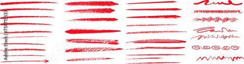 An artistic array of dynamic red brush strokes, lines, and doodles, ideal for creative design elements and backgrounds. Collection of Vibrant Red Brush Strokes and Scribbles. Vector illustration
