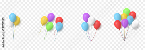 Vector set of helium balloons png. Bundles of balloons. Multi-colored helium balloons. Decoration, decor for the holiday. PNG.
