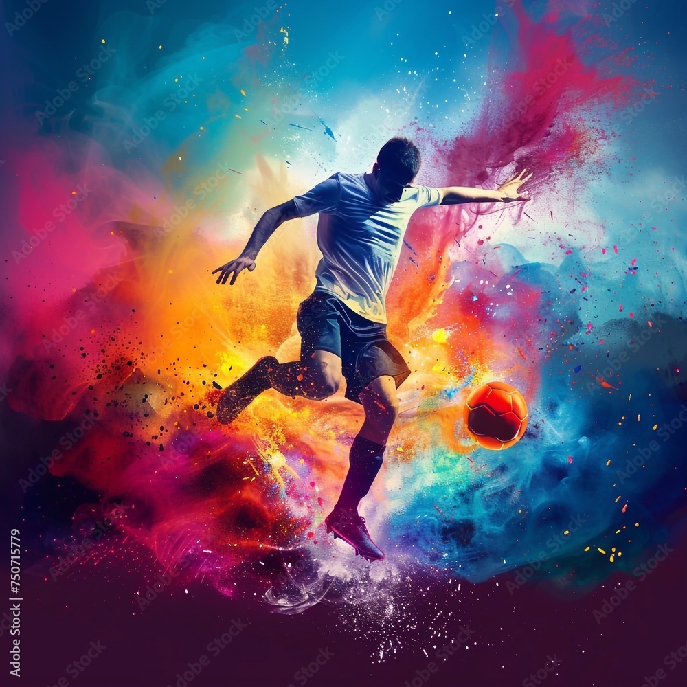 Fußball mit Farbexplosion, made by AI Fußball mit Farbexplosion, made by AI