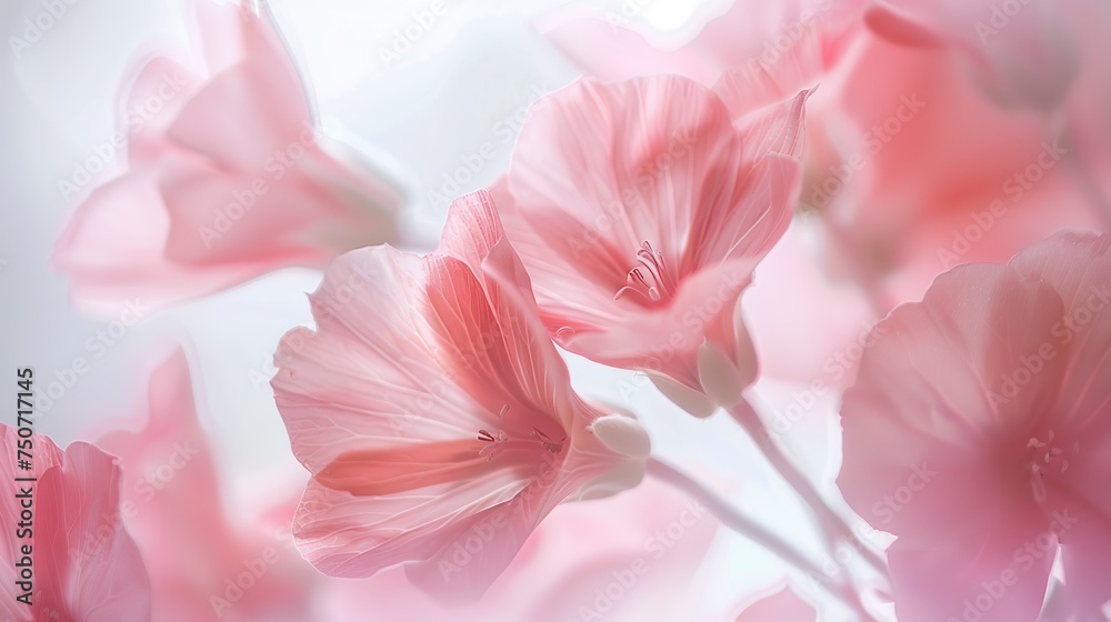 Soft pink flowers against a light backdrop, representing the whisper of spring and the delicacy of nature, perfect for beauty, romance, or soft decorative design uses, with space for text.