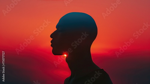 Silhouette of a human profile against a sunset, conveying concepts of introspection and contemplation, suited for themes of psychology, philosophy, and human nature