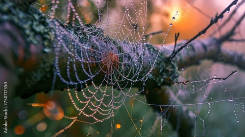 spiders are in webs, making nests in tree branches
