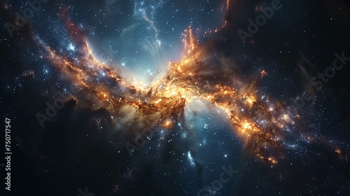 Quasar background with cosmic stars and spiral nebula in the deep space  photo