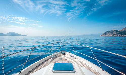 front ocean view from bow yacht. luxury romantic travel. © Lucianastudio