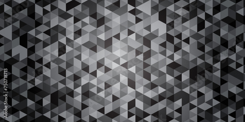 Abstract geometric black and gray background seamless mosaic and low polygon triangle texture wallpaper. Triangle shape retro wall grid pattern geometric ornament tile vector square element.