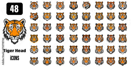 Big Tigers collection, Set head tiger icons designs, vector design of tigers isolated on transparent background