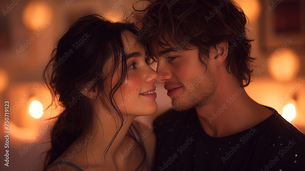 Handsome and beautiful, sharing whispers and giggles under the soft bedroom light. Handsome and beautiful, sharing whispers and giggles under the soft bedroom light.