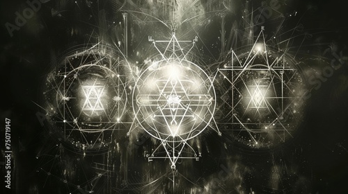 dark background of platonic solids and sacred shapes