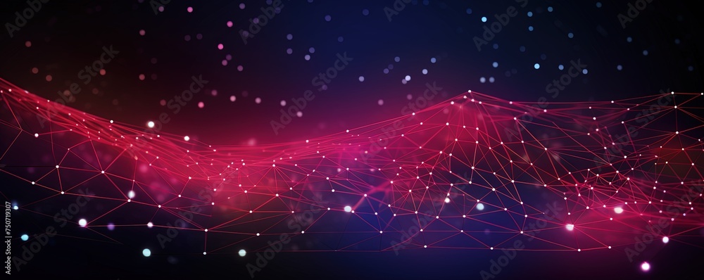 Texture of abstract future technology lines with dots connection mesh background banner illustration Connection digital data and big data concept. Digital datail dark blue red pink, - obrazy, fototapety, plakaty 