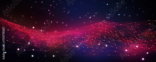 Texture of abstract future technology lines with dots connection mesh background banner illustration Connection digital data and big data concept. Digital datail dark blue red pink,