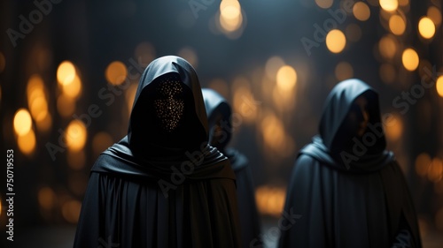 Blackrobed Figures With Obscured Faces In A Dark Background