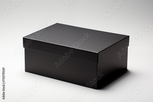 Black shoe box isolated on white background. Black box with clipping path