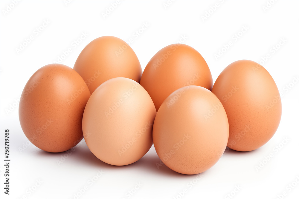 Brown chicken beautiful eggs on white background packaged Brown chicken beautiful eggs on white background packaged
