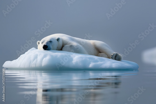 Slumbering Polar Bear on an Ice Floe