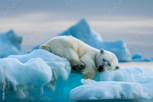 Slumbering Polar Bear on an Ice Floe © slonme