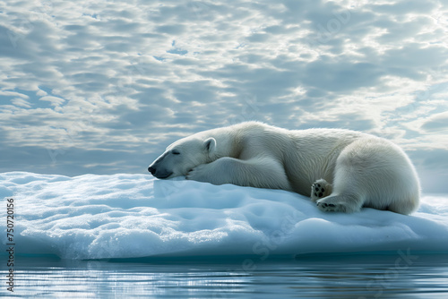 Slumbering Polar Bear on an Ice Floe