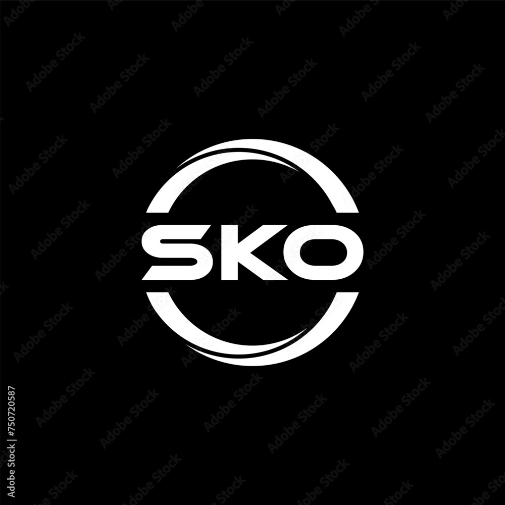 SKO letter logo design with black background in illustrator, cube logo, vector logo, modern alphabet font overlap style. calligraphy designs for logo, Poster, Invitation, etc. - obrazy, fototapety, plakaty 