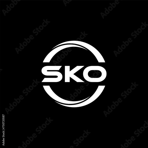 SKO letter logo design with black background in illustrator, cube logo, vector logo, modern alphabet font overlap style. calligraphy designs for logo, Poster, Invitation, etc.