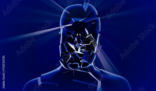 Geometrical man face  and rays of light - 3D illustration