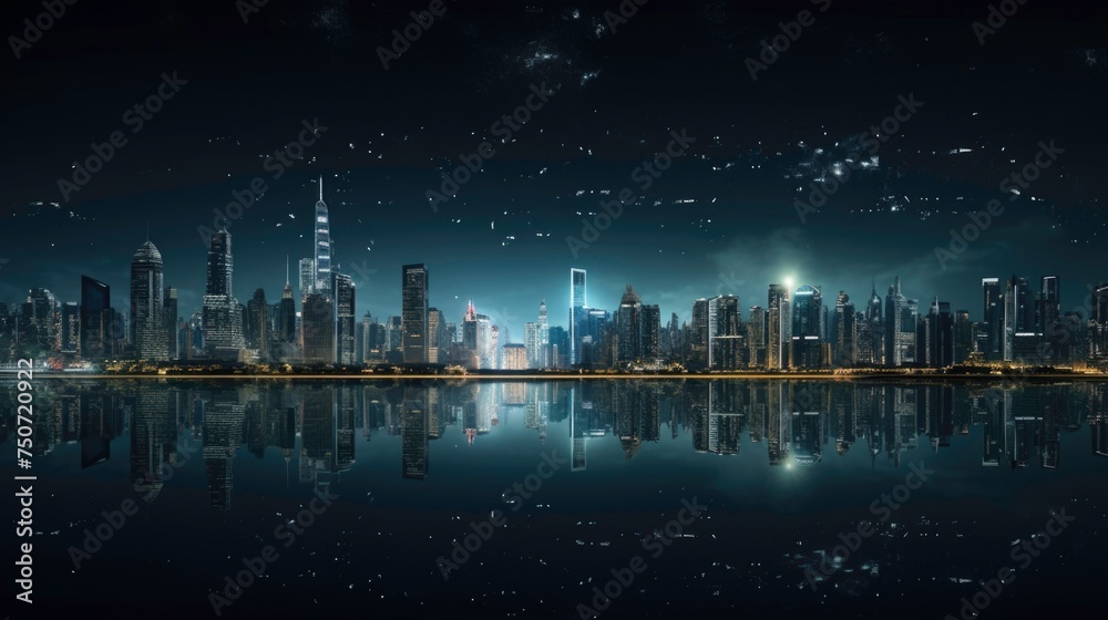 Night Cityscape with river lake.