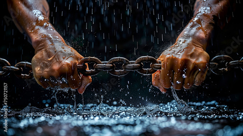 two hands breaking chains photo