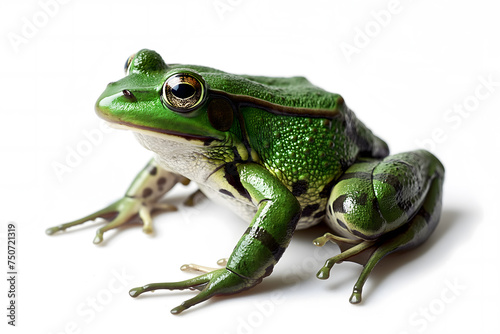 Close-up Image of a Green Frog on a White Background photo