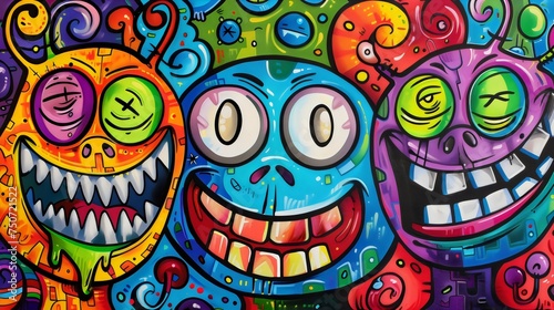 Vibrant Graffiti Art of Whimsical Faces