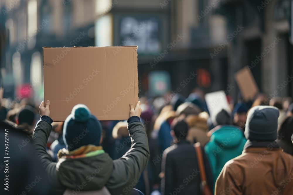 a diverse group holding signs and blank banners - obrazy, fototapety, plakaty 