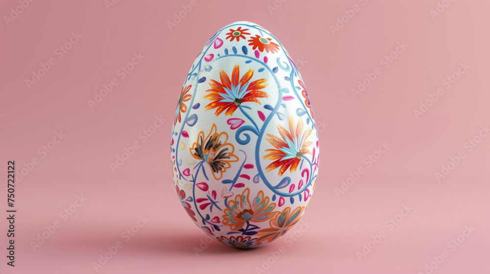 Easter painted egg with beautiful pattern. 3d holiday elements isolated on pink background. Easter painted egg with beautiful pattern. 3d holiday elements isolated on pink background.