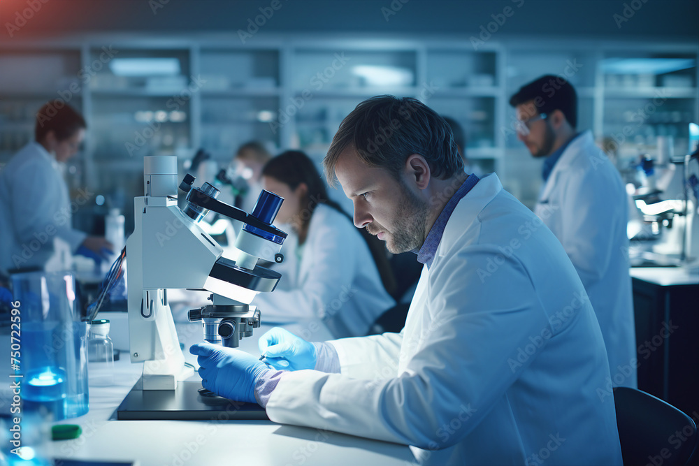Generated with AI image of scientist conducting research exploring innovation Generated with AI image of scientist conducting research exploring innovation