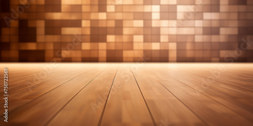 empty room with brown wood parquet wall and wooden floor and spotlight, A bright brown wood parquet room with a warm wooden floor and modern interior. banner design