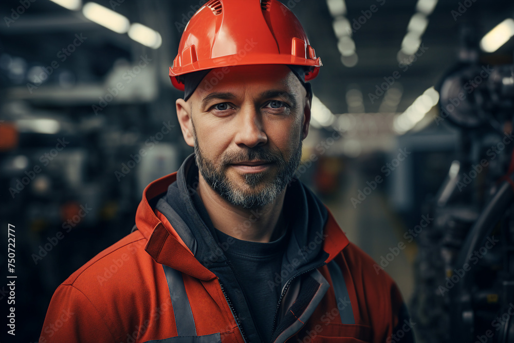 Experienced engineer in industrial uniform at big company enterprise Generative AI illustration Experienced engineer in industrial uniform at big company enterprise Generative AI illustration