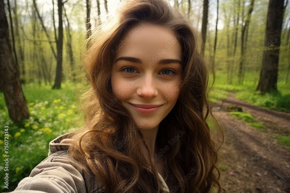 Creative Generative AI technology picture of happy people surrounded by spring blossom enjoying great day