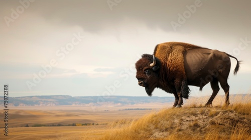 Bison standing in the expanse of savanna