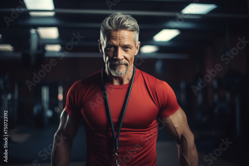 Elderly people pensioners working out in modern interior big spacious gym Generative AI illustration