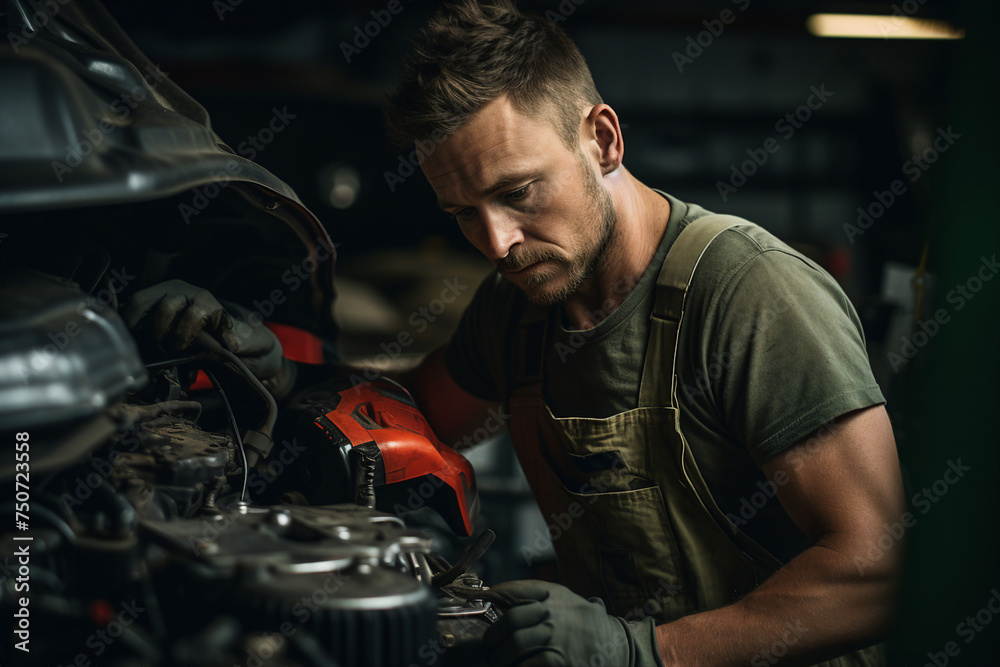 Generative AI photo image of middle aged man professional worker auto service Generative AI photo image of middle aged man professional worker auto service